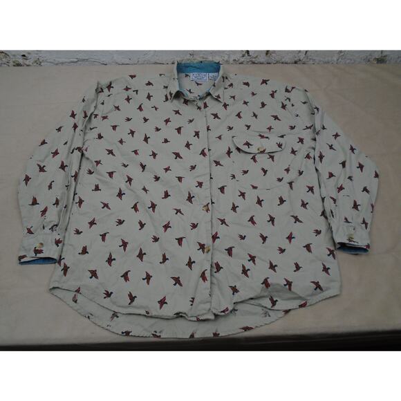 Kyoto Kasuals Shirt Womens Medium Ivory Bird Print Button Up Long Sleeve - Picture 1 of 10